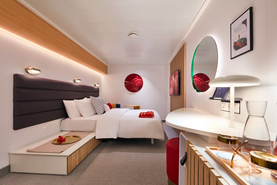 Virgin Voyages Insider cabin interior with peekaboo window