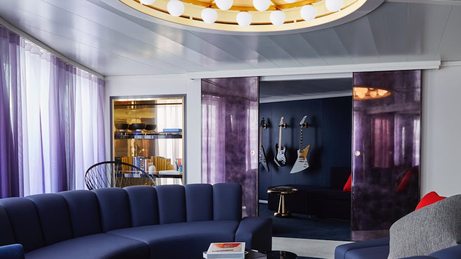 Virgin Voyages Mega RockStar Suite living room