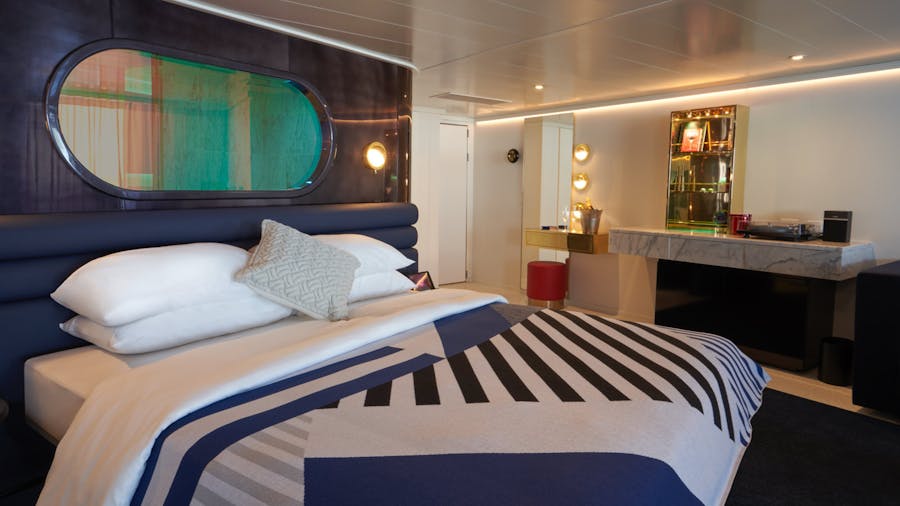 Virgin Voyages RockStar Suite bedroom