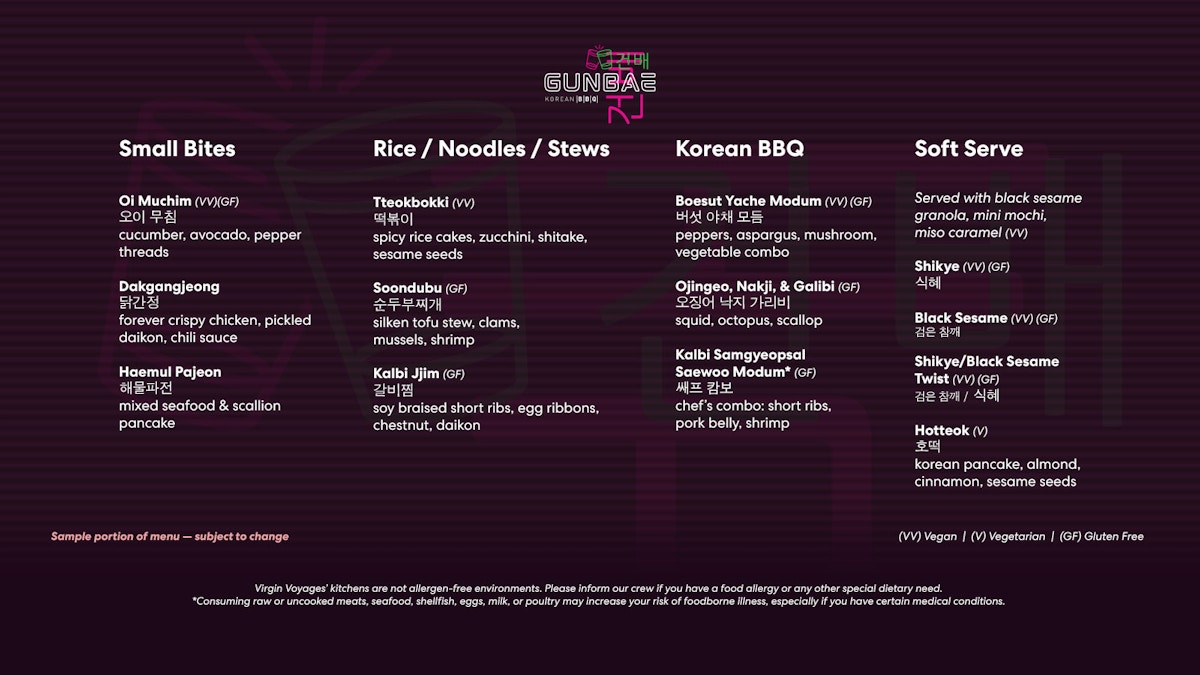 Gunbae Korean BBQ on Virgin Voyages