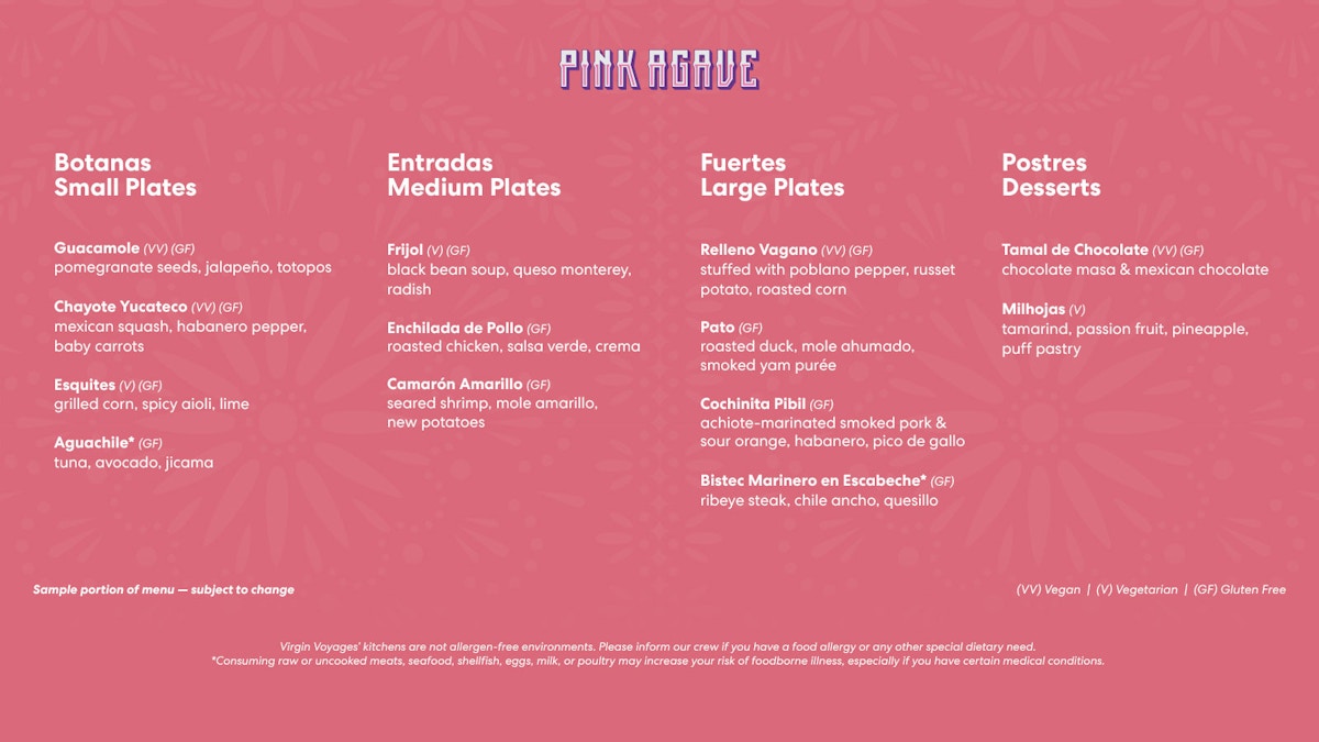 Pink Agave modern Mexican restaurant on Virgin Voyages